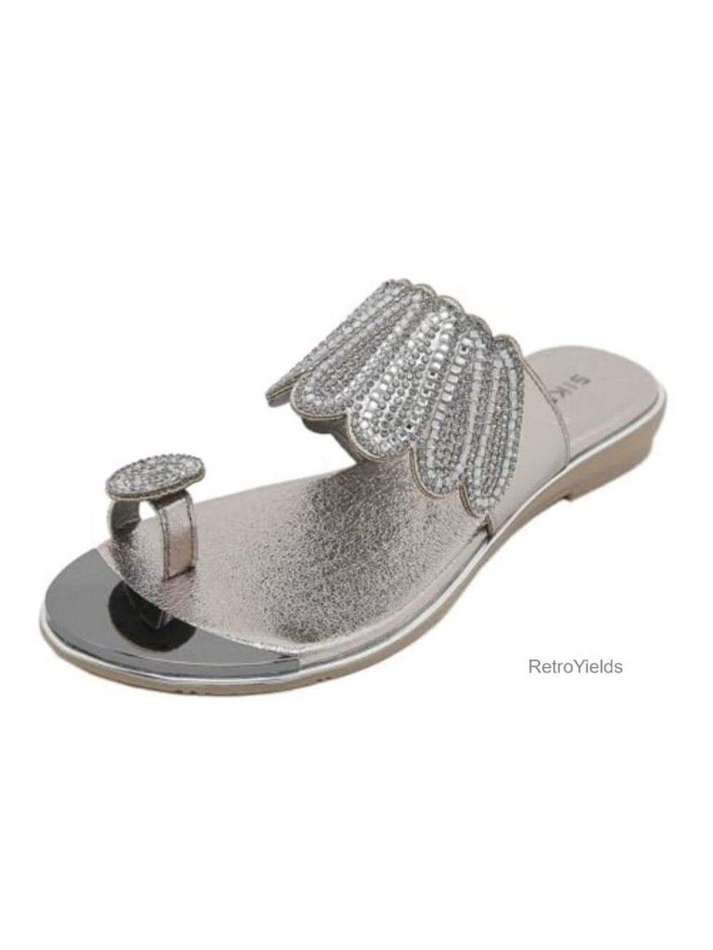 Rhinestone Toe Ring Flat Slide Sandals Cushioned Slip-On Slingback Beach